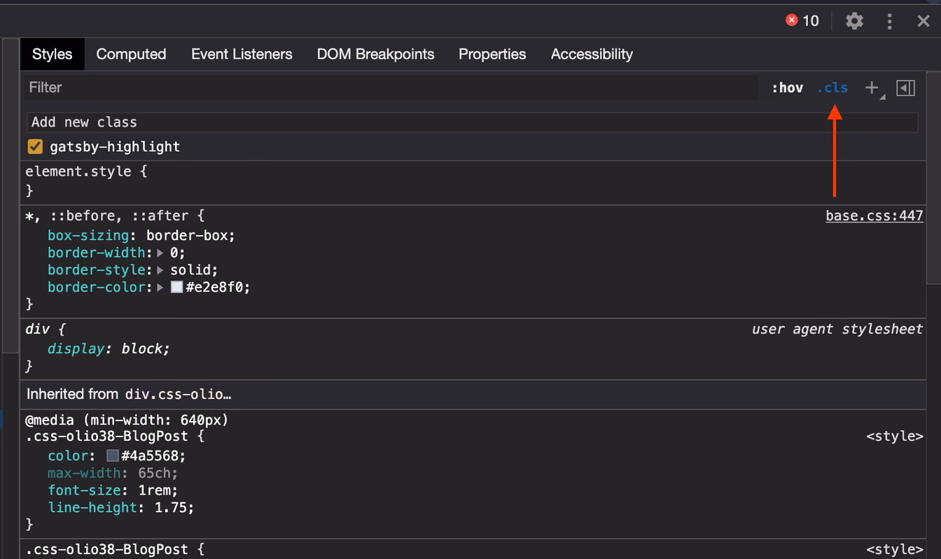 An HTML element's CSS classes.
