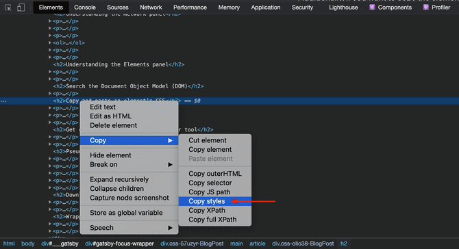 Copying an HTML element's CSS styles. Copying an HTML element's CSS styles.