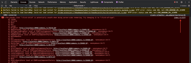 An error message in the Console. An error message in the Console.
