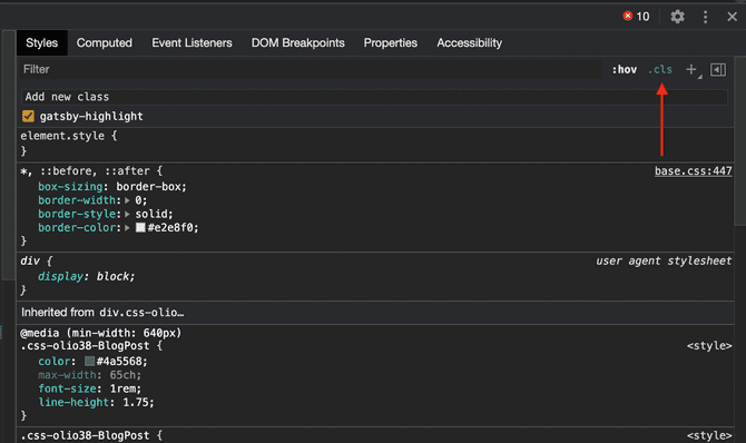 An HTML element's CSS classes.